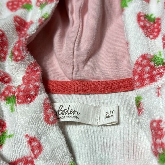 Baby Boden Strawberry Print Kids Pajama Robe - Pink and Green - Picture 3 of 4